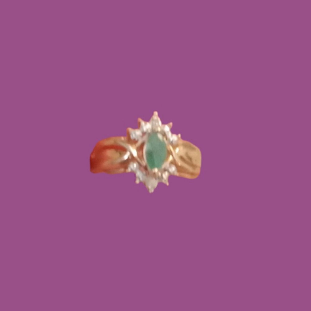 14K Marquise cut Emerald and diamond ring. Size 8